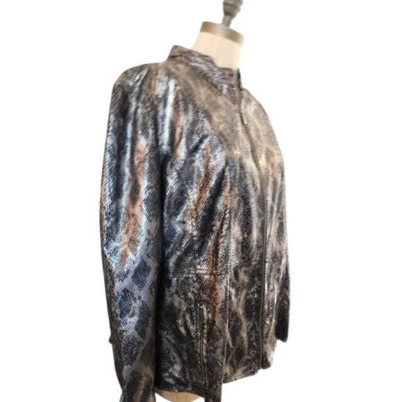 Chico's Size L Large Reptile Shimmery Zip front Elegant Jacket - Picture 3 of 4